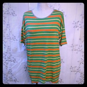 Lularoe striped green short sleeve dress shirt XXS